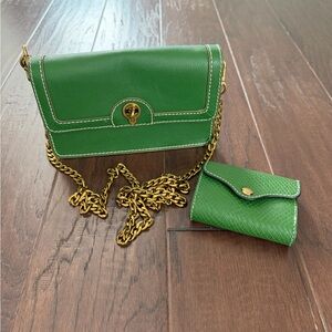Fossil Green Crossbody Bag with Gold Chain